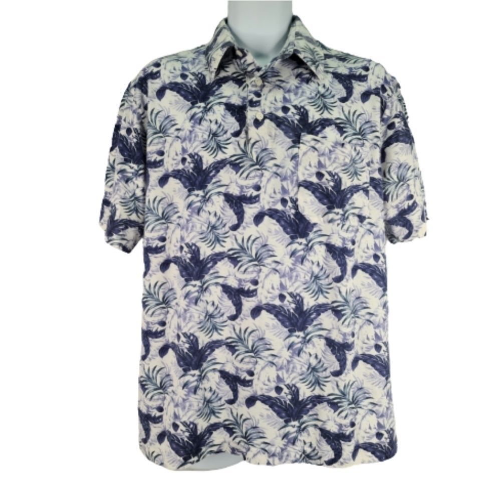 Cotton Mist by Enro Hawaiian Polo Shirt Blue